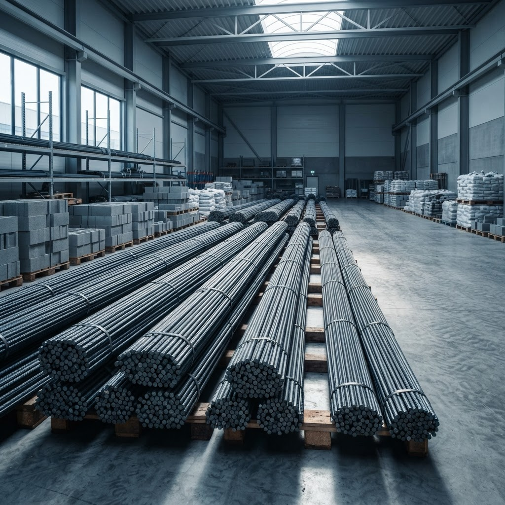 Acero y materiales de construcción listos para entrega a obra